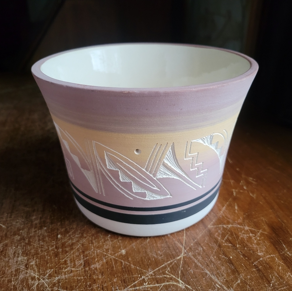 Vintage Ute Native American Multicolor Incised Handcrafted Flower Pot